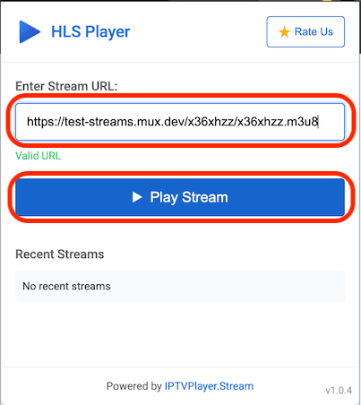 Adding a stream URL to the HLS Player extension