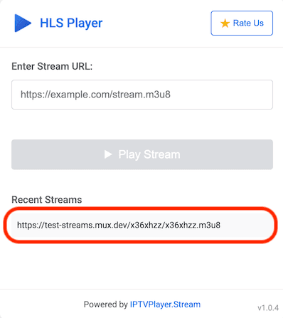 Recent streams section in the HLS Player extension