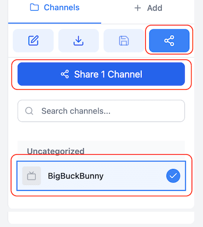 Select specific channels to share